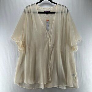 Beverly Drive Top Size 16-18W/M Chiffon Topper Crochet Back Cover Up Off White
